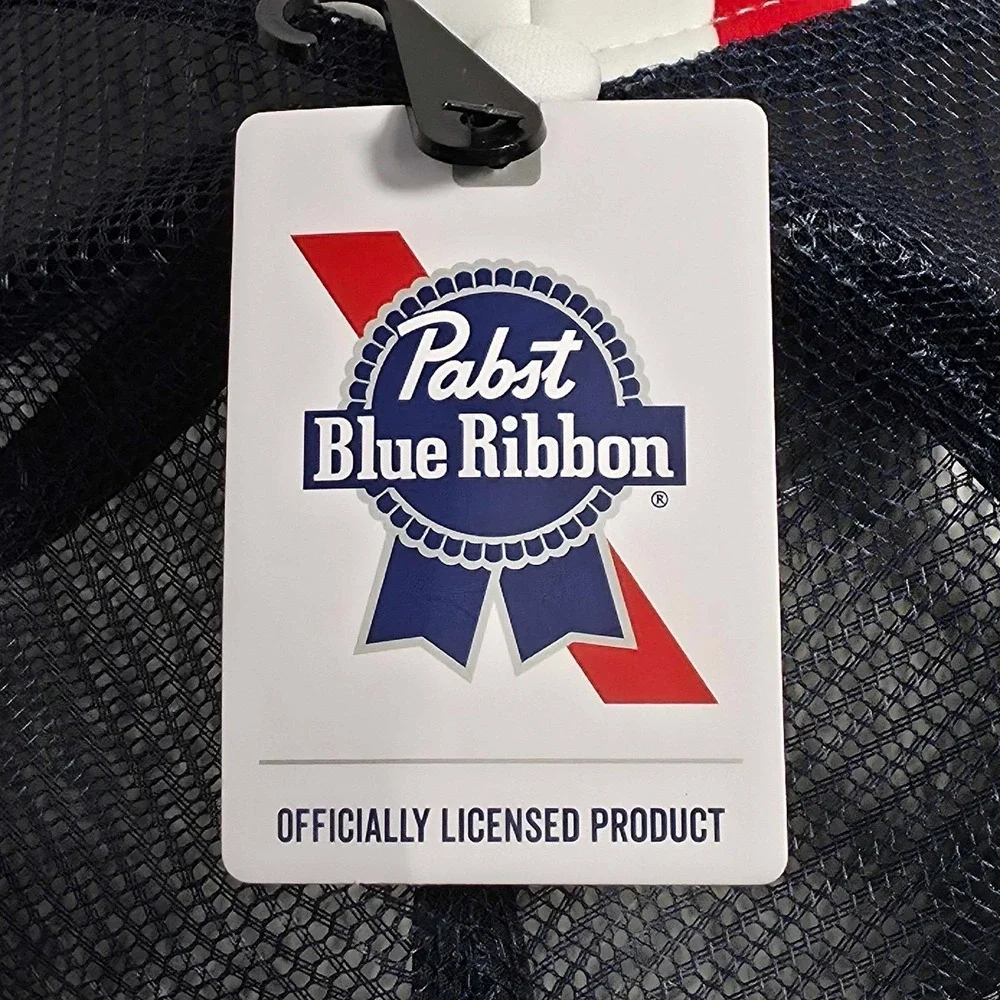 Pabst Blue‎ Ribbon PBR Beer Stripe Trucker Snapback Cap Hat Navy White Red NWT